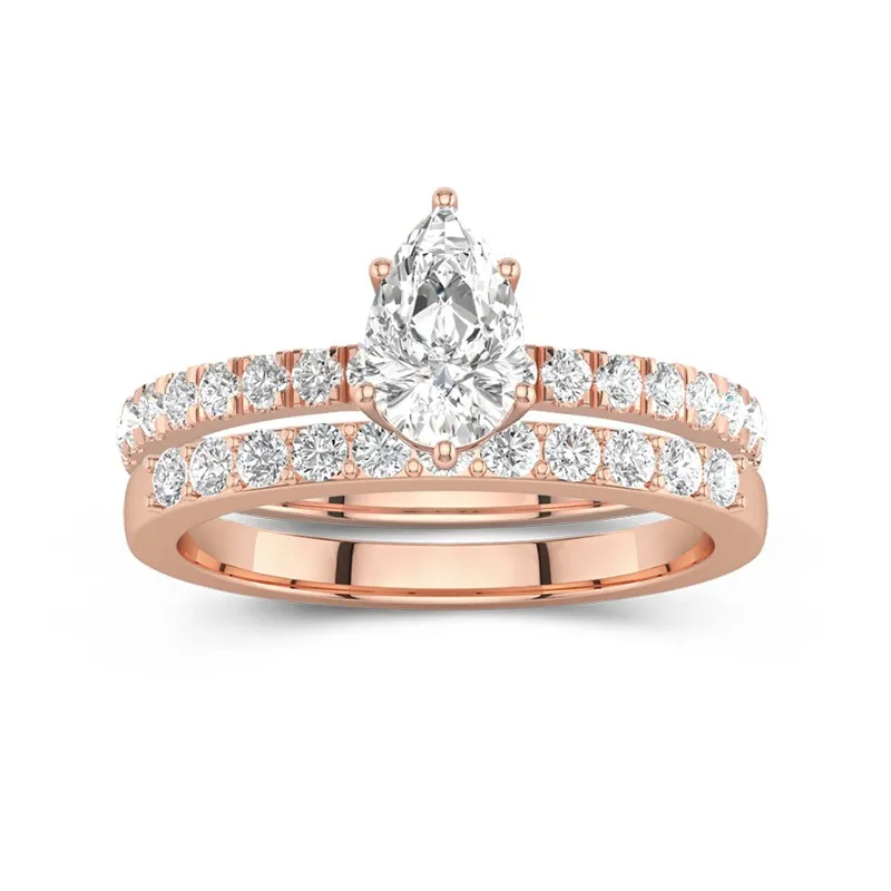 1.00ct Moissanite Wedding Ring Set 14K Rose Gold