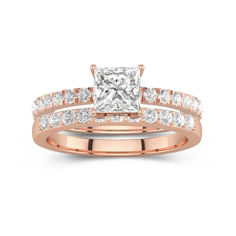 1.00ct Moissanite Wedding Ring Set 18K Rose Gold