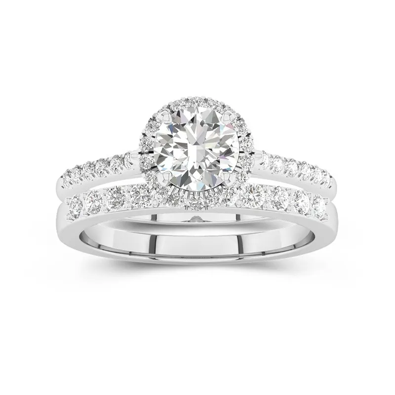 White Gold Plated Antique Wedding Ring Set