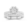 925 Sterling Silver Halo Cluster Straight Shank Wedding Ring Set