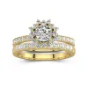 18K Gold Halo Cluster Straight Shank Wedding Ring Set