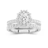 925 Sterling Silver Halo Cluster Straight Shank Wedding Ring Set