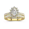 18K Gold Halo Cluster Straight Shank Wedding Ring Set