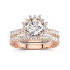 Or rose 18 carats Halo Grappe Tige Droite Ensemble d'alliances