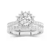 Or blanc 18 carats Halo Grappe Tige Droite Ensemble d'alliances