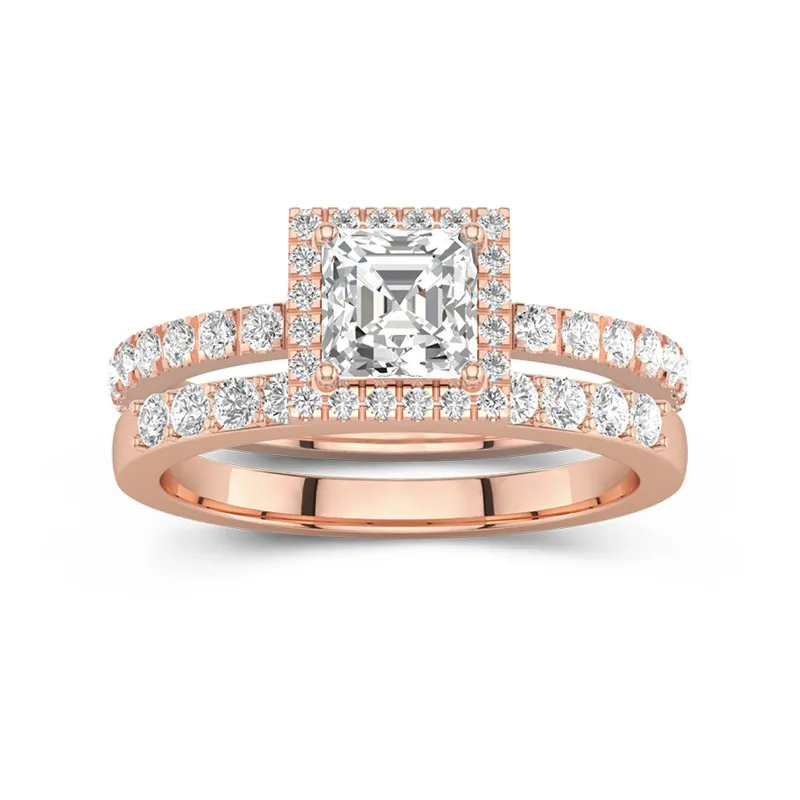 Or rose 18 carats Moissanite Ensemble d'alliances