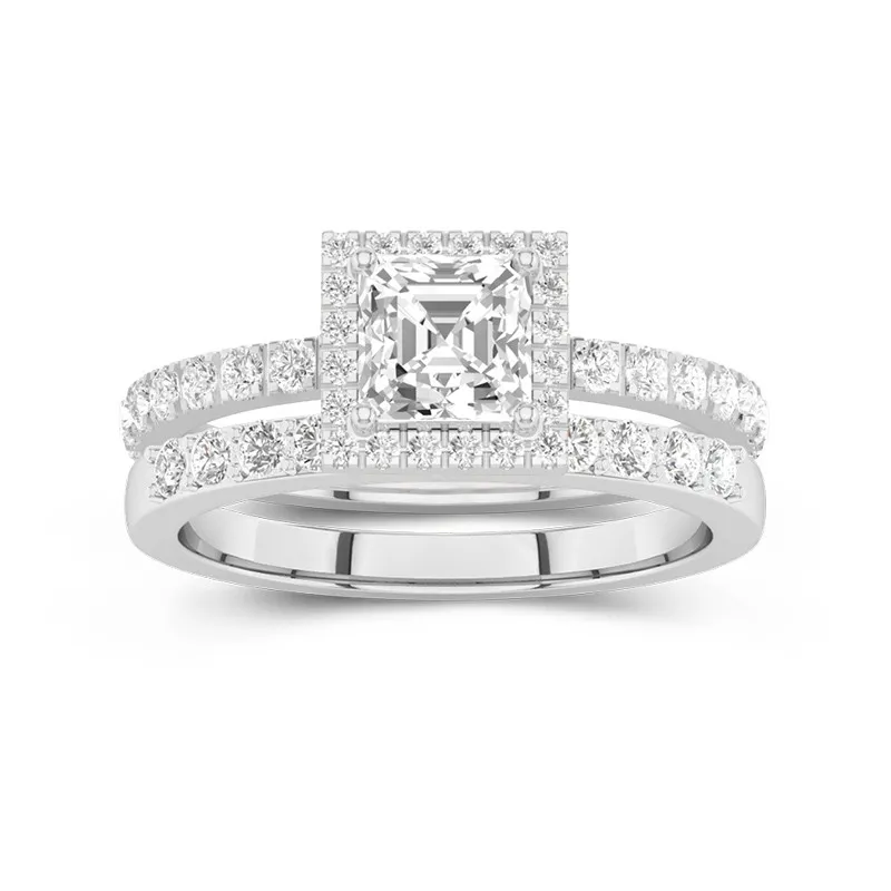 14K White Gold Moissanite Wedding Ring Set