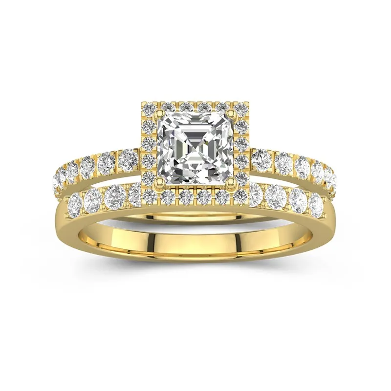 18K Gold Moissanite Wedding Ring Set