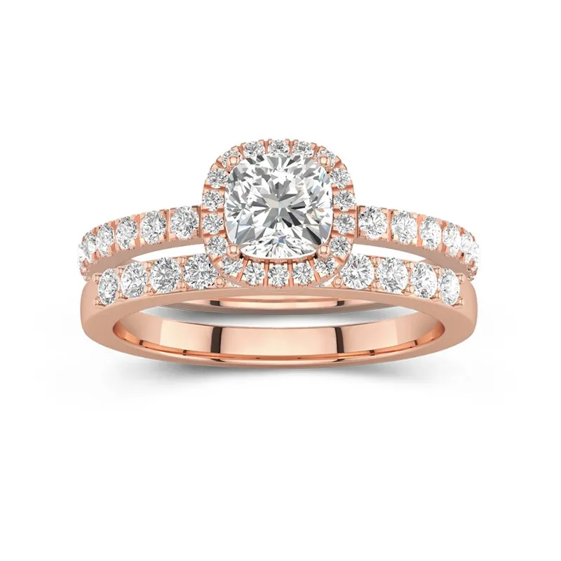 14K Rose Gold Moissanite Wedding Ring Set