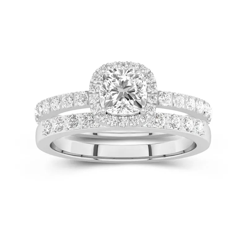 18K White Gold Moissanite Wedding Ring Set