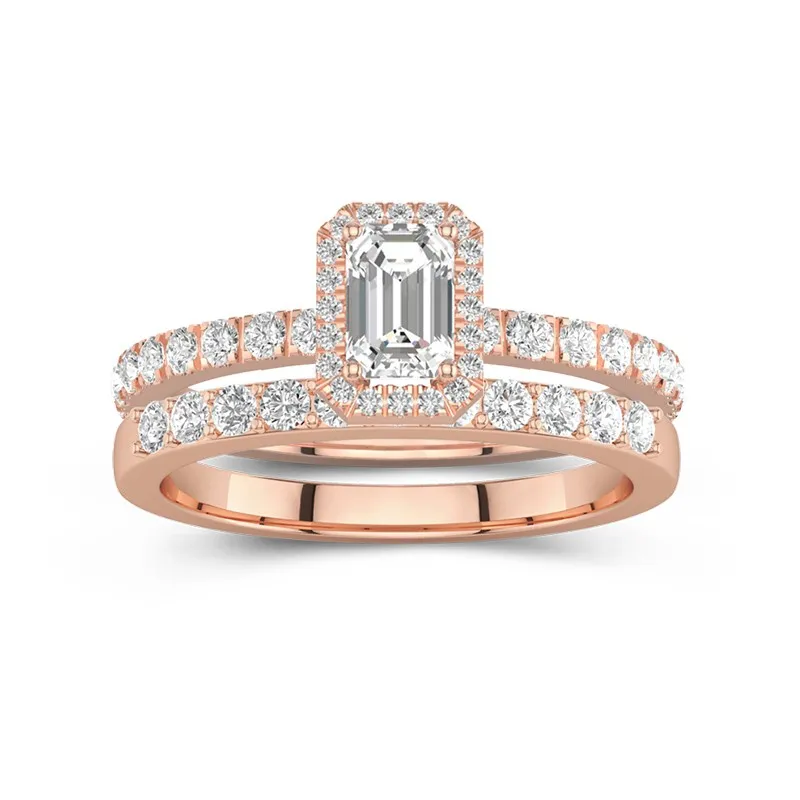 Or rose 14 carats Moissanite Ensemble d'alliances