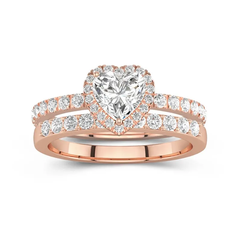 14K Rose Gold Moissanite Wedding Ring Set