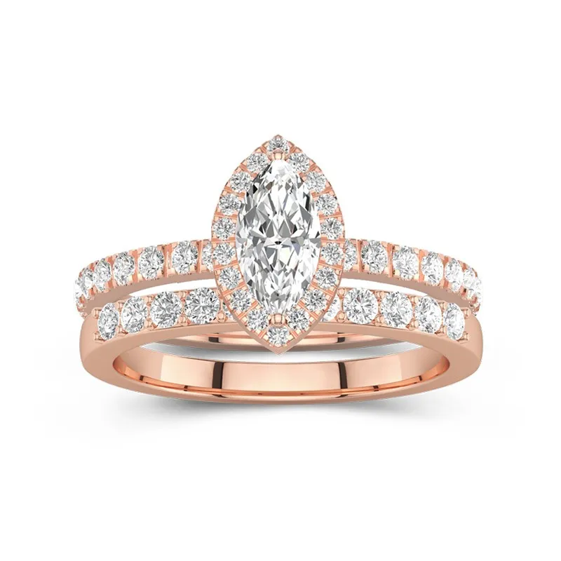 14K Rose Gold Moissanite Wedding Ring Set