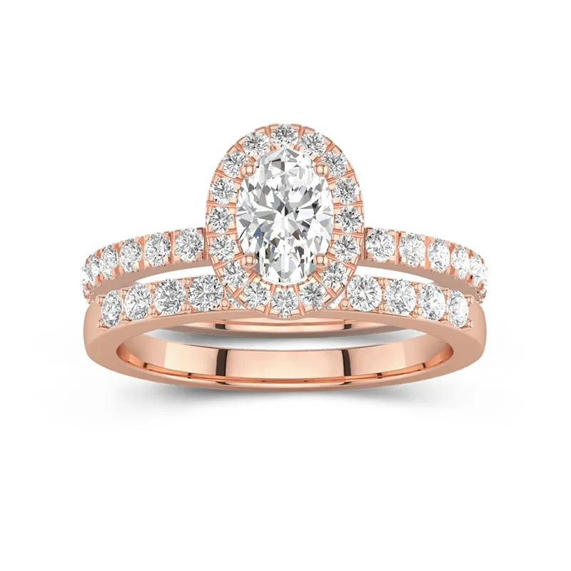 18K Rose Gold Moissanite Wedding Ring Set