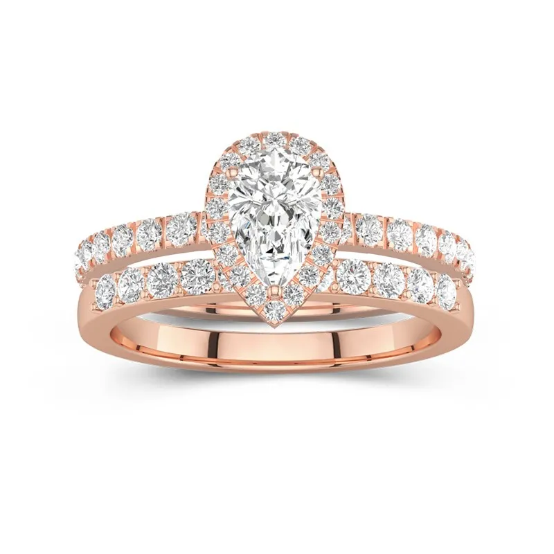 18K Rose Gold Moissanite Wedding Ring Set