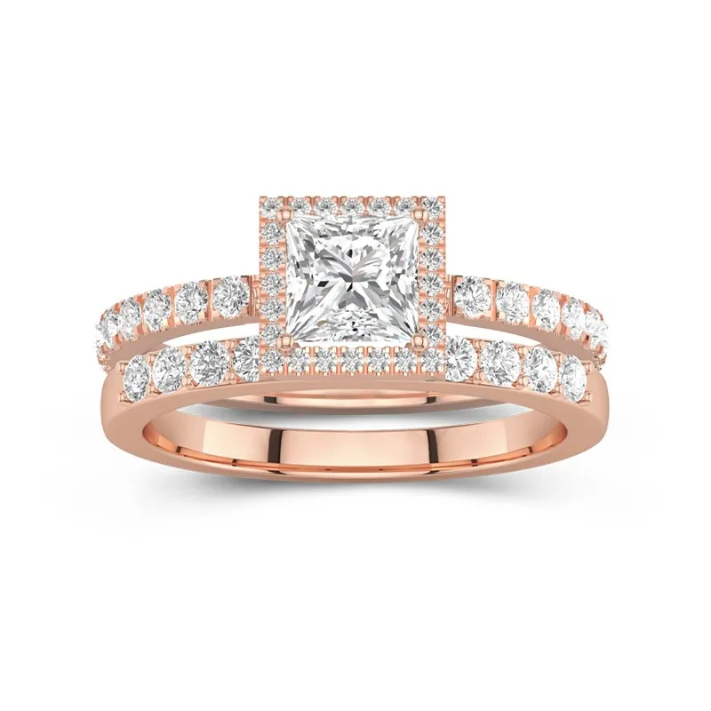 18K Rose Gold Moissanite Wedding Ring Set