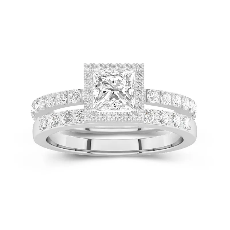 Or blanc 14 carats Moissanite Ensemble d'alliances