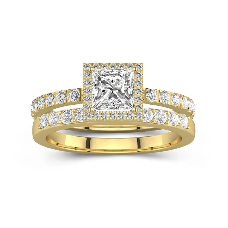 18K Gold Moissanite Wedding Ring Set