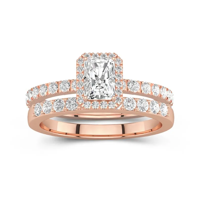 14K Rose Gold Moissanite Wedding Ring Set