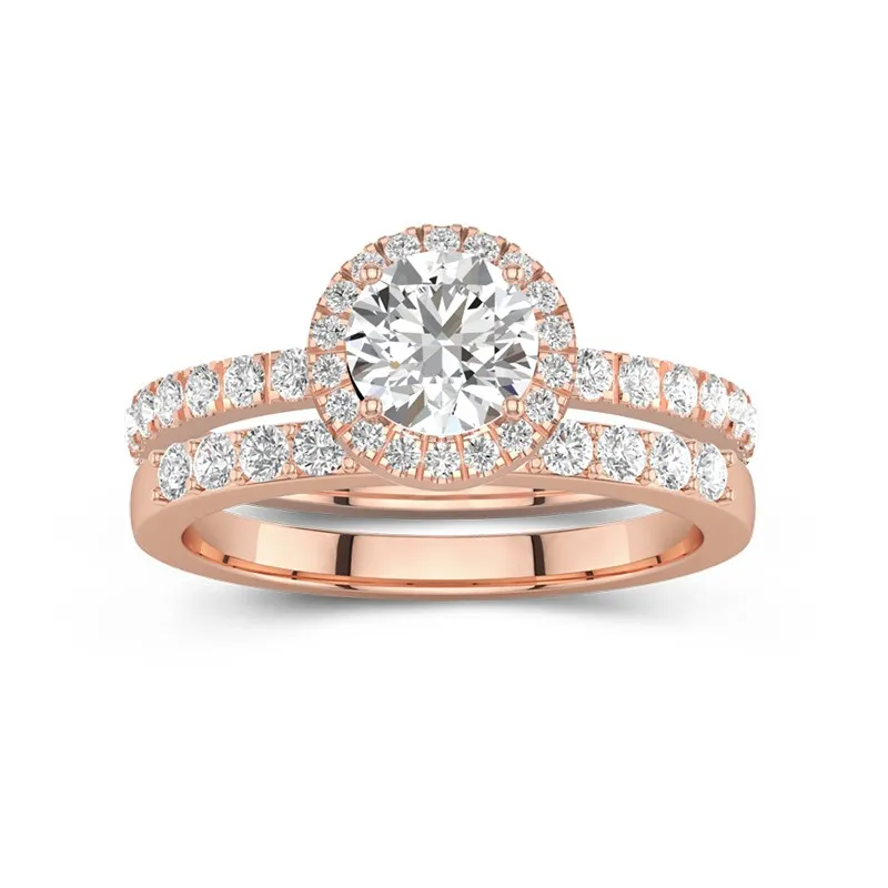 Or rose 14 carats Moissanite Ensemble d'alliances