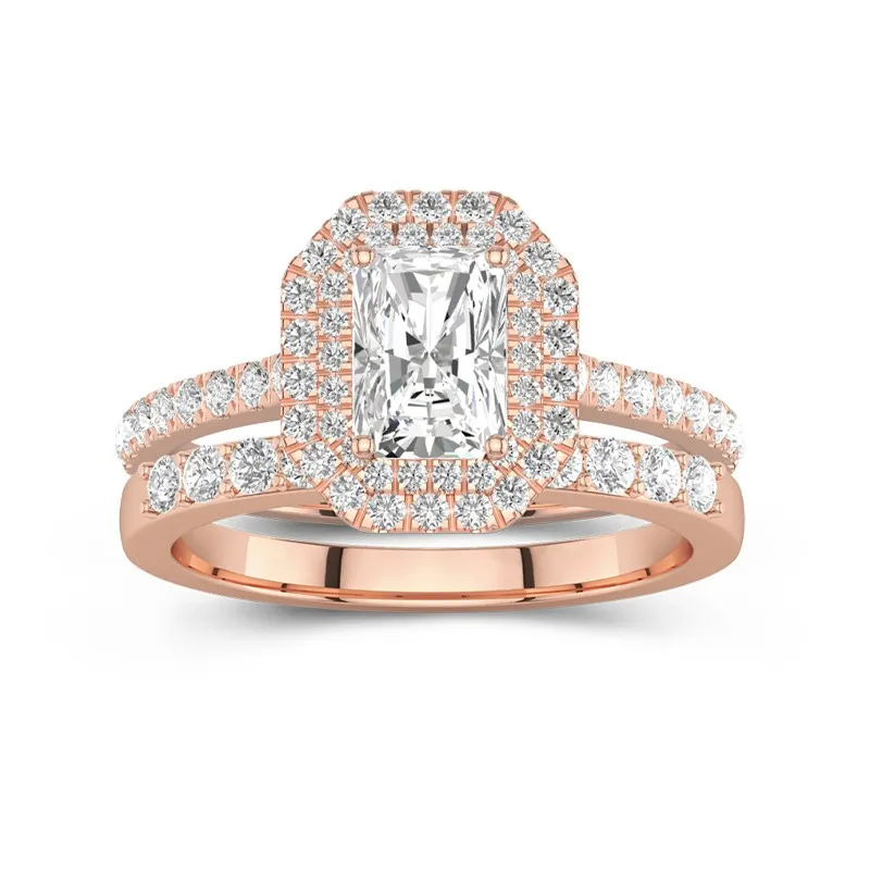 1.00ct Moissanite Wedding Ring Set 14K Rose Gold