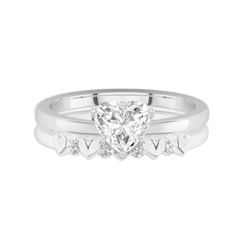 Hidden Halo Wedding Ring Set 1.00ct Moissanite