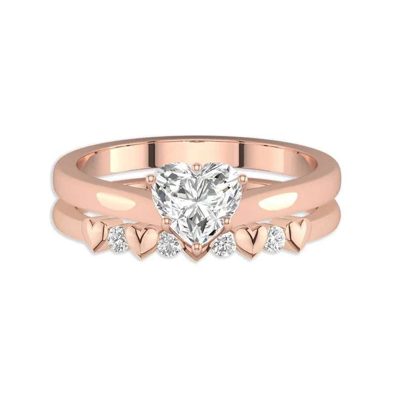 Delicate Heart 1.00ct Moissanite Wedding Ring Set