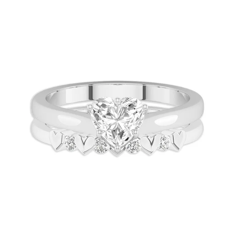 Delicate Heart 1.00ct Moissanite Wedding Ring Set