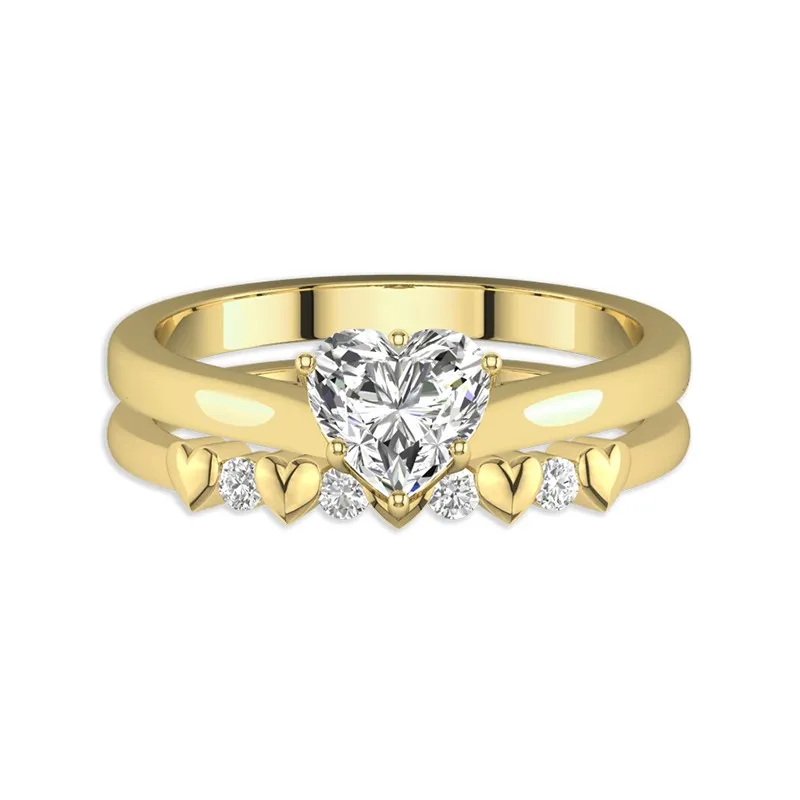 Delicate Heart 1.00ct Moissanite Wedding Ring Set