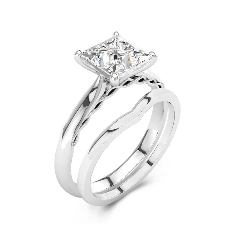 Or blanc 14 carats Moissanite Ensemble nuptial