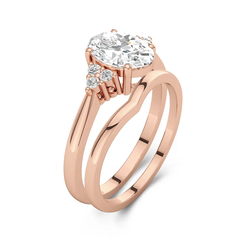 14K Rose Gold Moissanite Wedding Ring Set