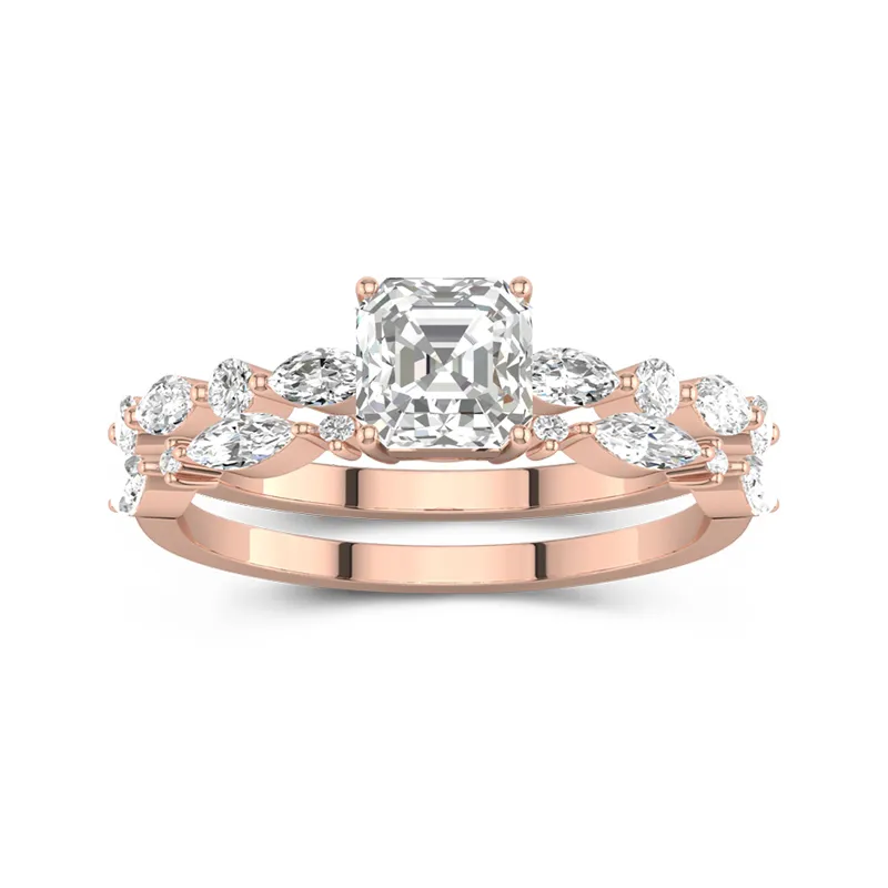 White Moissanite Wedding Ring Set