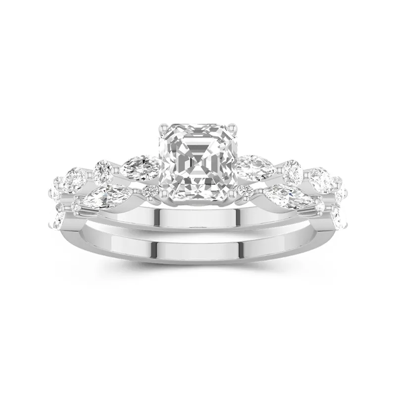 White Moissanite Wedding Ring Set