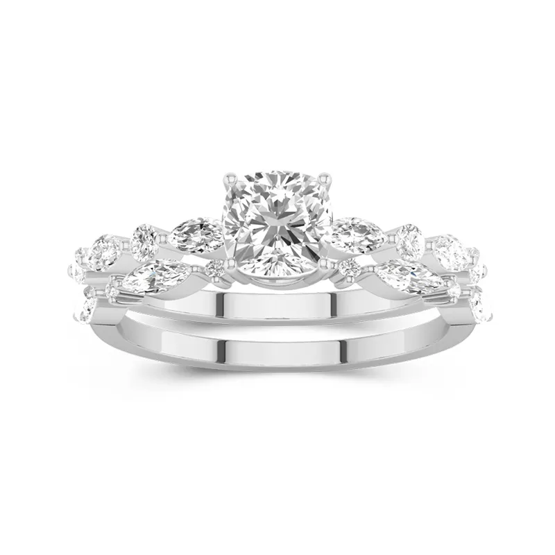 White Moissanite Wedding Ring Set