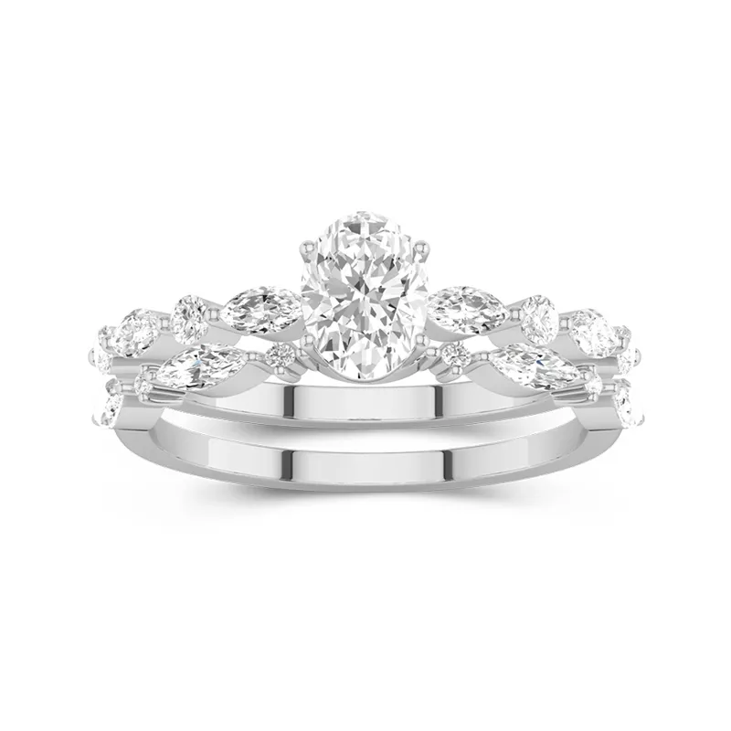 White Moissanite Wedding Ring Set