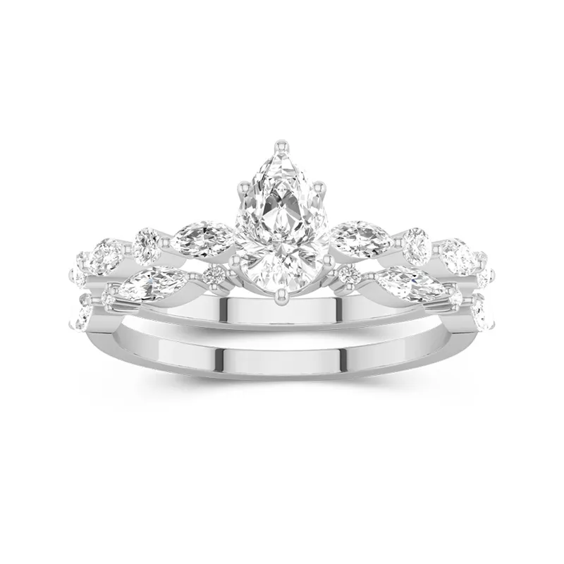 White Moissanite Wedding Ring Set