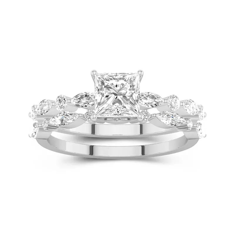 White Moissanite Wedding Ring Set