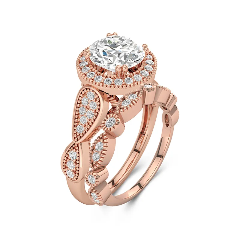 18K Rose Gold Moissanite Wedding Ring Set