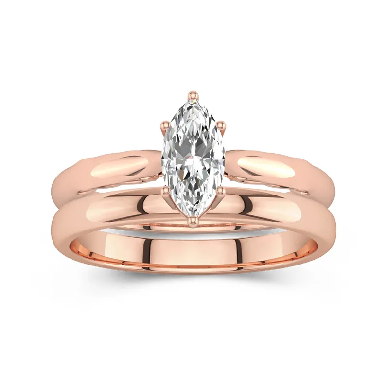 14K Rose Gold Solitaire Traditional Shank Bridal Set