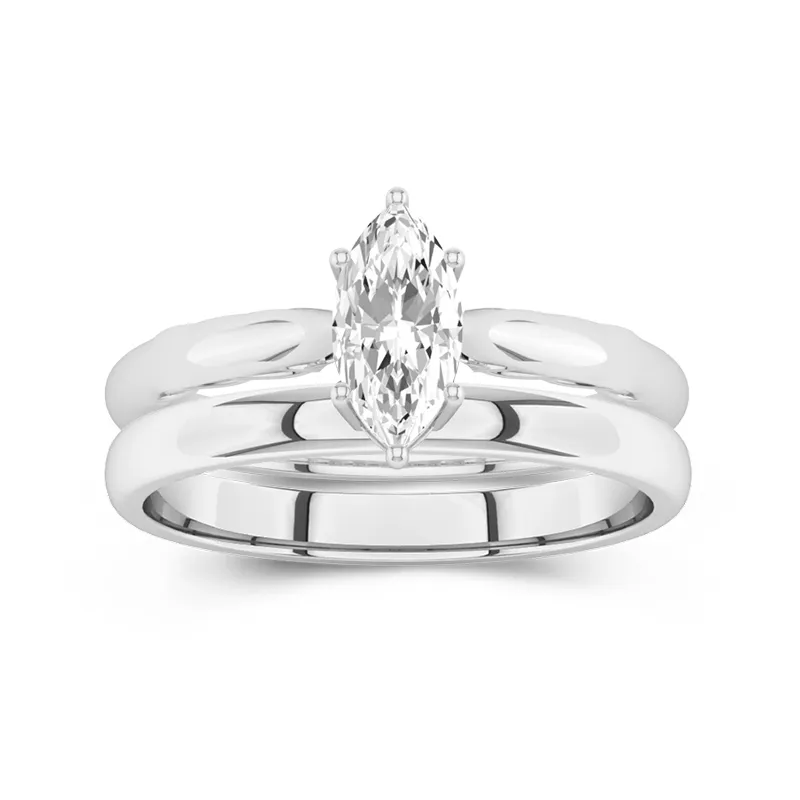 18K White Gold Solitaire Traditional Shank Bridal Set