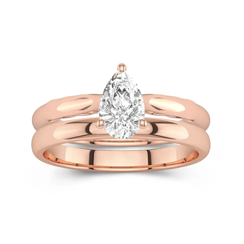 14K Rose Gold Solitaire Traditional Shank Bridal Set