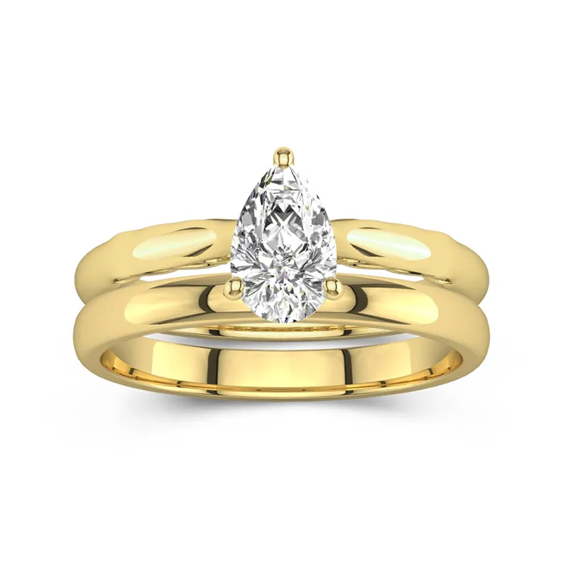 Or 14 carats Solitaire Tige Traditionnelle Ensemble nuptial