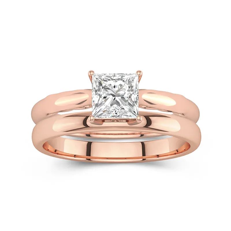 18K Rose Gold Solitaire Traditional Shank Bridal Set