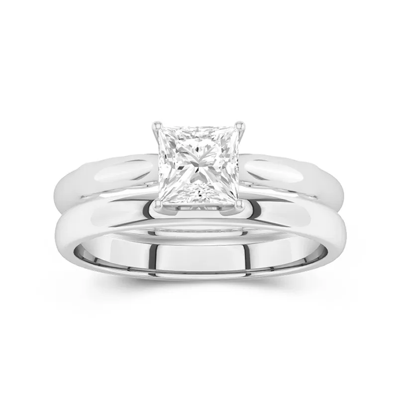 14K White Gold Solitaire Traditional Shank Bridal Set