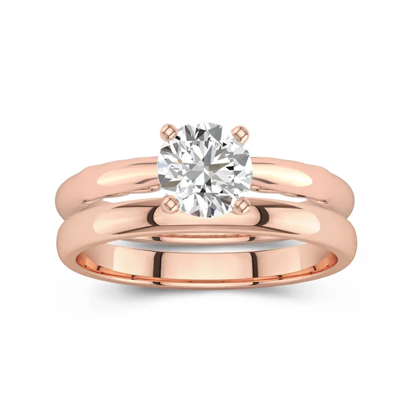 18K Rose Gold Solitaire Traditional Shank Bridal Set