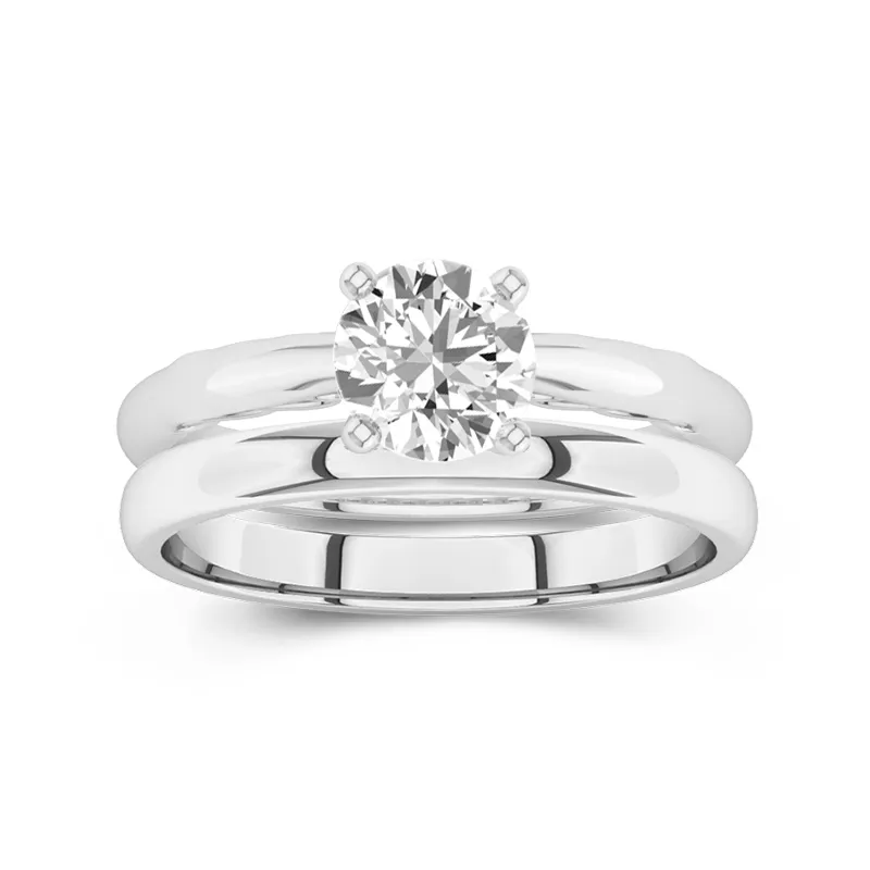 14K White Gold Solitaire Traditional Shank Bridal Set