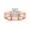 18K Rose Gold Hidden Halo Traditional Shank Wedding Ring Set