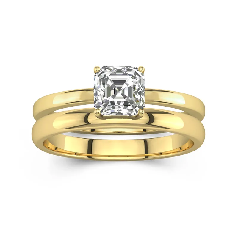 14K Gold Hidden Halo Traditional Shank Wedding Ring Set