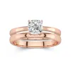 18K Rose Gold Hidden Halo Traditional Shank Wedding Ring Set