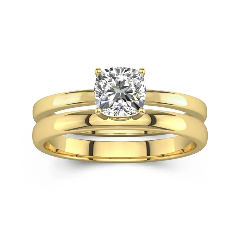 14K Gold Hidden Halo Traditional Shank Wedding Ring Set